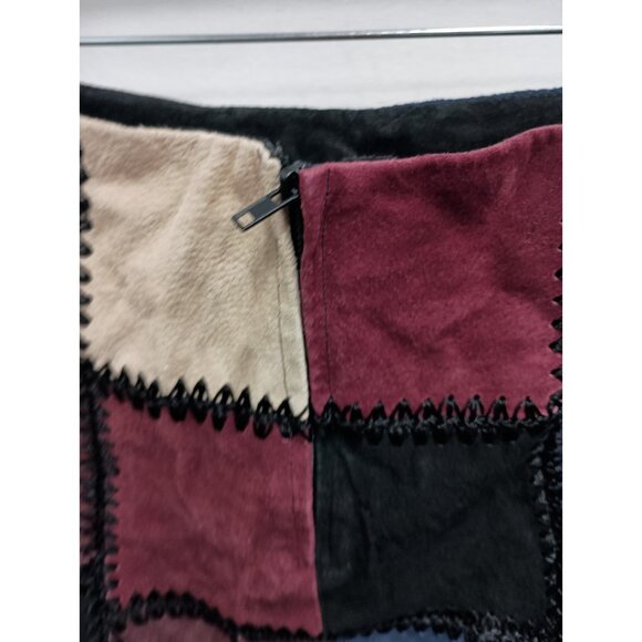 Zara Mini Skirt Size Small Multi Patchwork Suede Leather BOHO Retro Clubwear - Picture 6 of 8